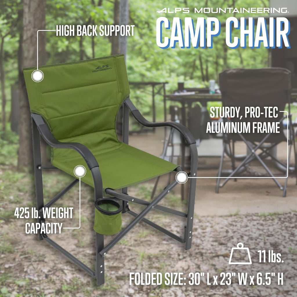 Camp Chairs for Adults - Comfortable Padded Polyester Fabric over Sturdy Wide Aluminum/Steel Frame with Tall Back, Folds Flat