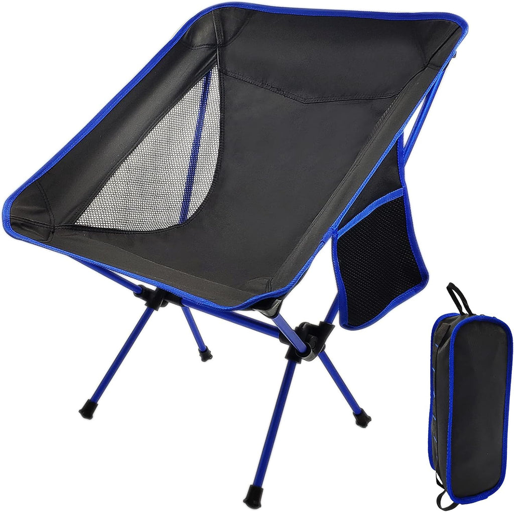 Portable Camping Chair - Compact Ultralight Folding Backpacking Chairs, Small Collapsible Foldable Packable Lightweight Backpack Chair in a Bag for Outdoor, Camp, Picnic, Hiking (Blue)