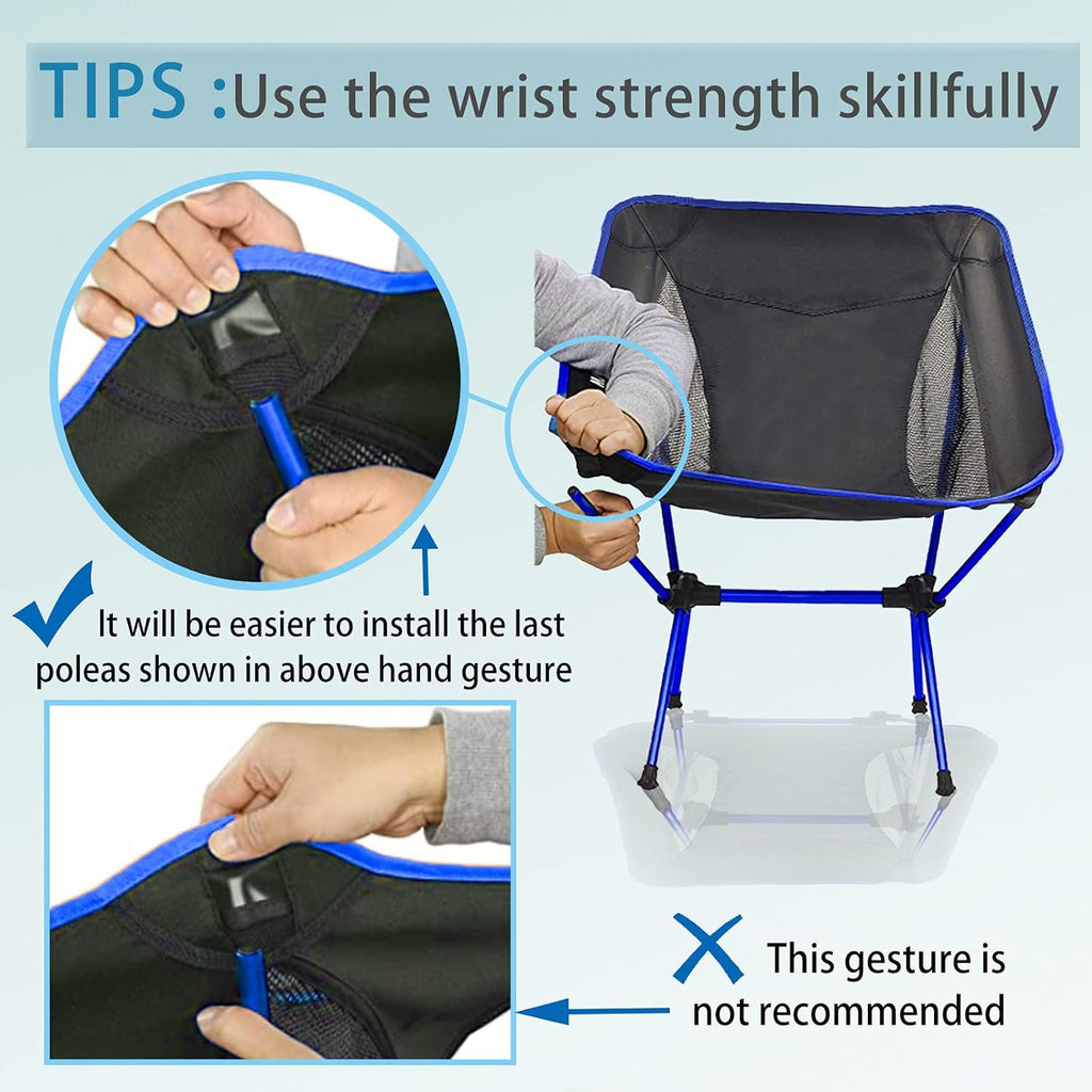 Portable Camping Chair - Compact Ultralight Folding Backpacking Chairs, Small Collapsible Foldable Packable Lightweight Backpack Chair in a Bag for Outdoor, Camp, Picnic, Hiking (Blue)