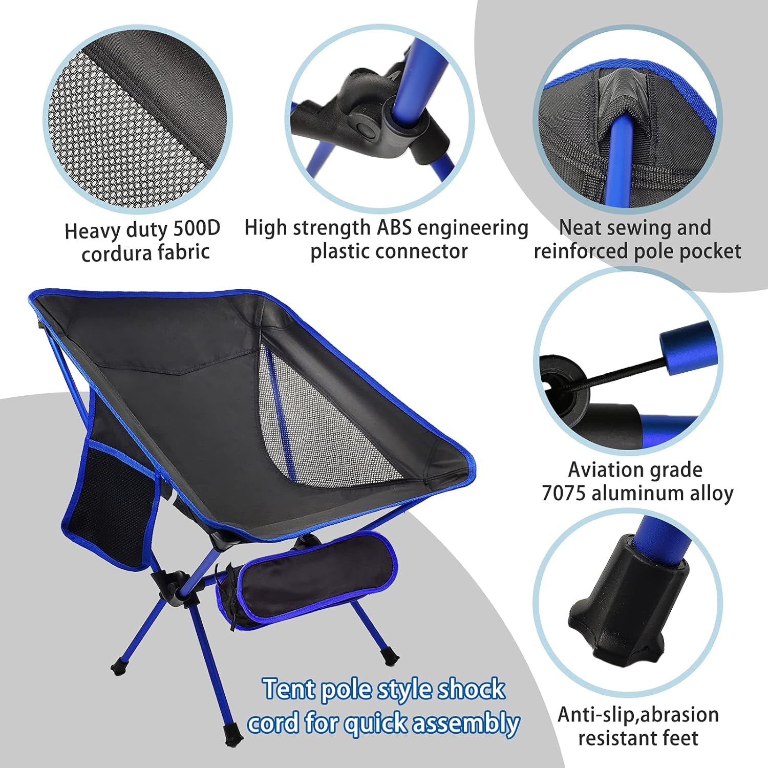Portable Camping Chair - Compact Ultralight Folding Backpacking Chairs, Small Collapsible Foldable Packable Lightweight Backpack Chair in a Bag for Outdoor, Camp, Picnic, Hiking (Blue)
